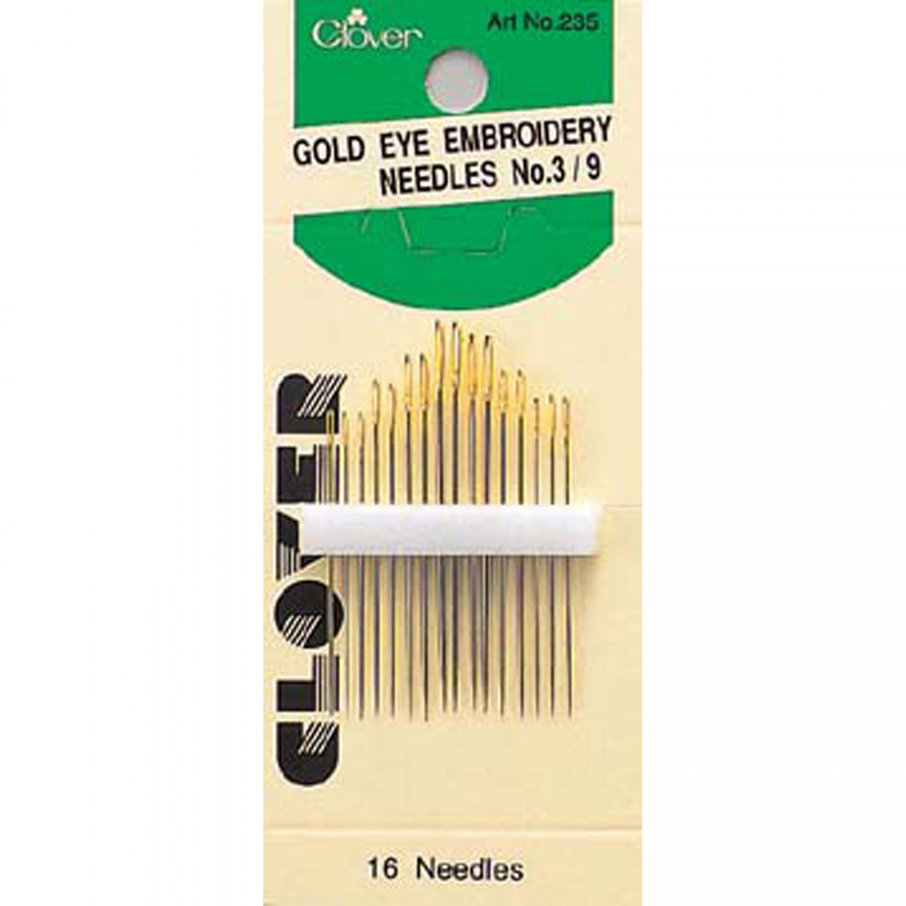 Clover Size 3-9 Gold Eye Embroidery Needles, Clover #235